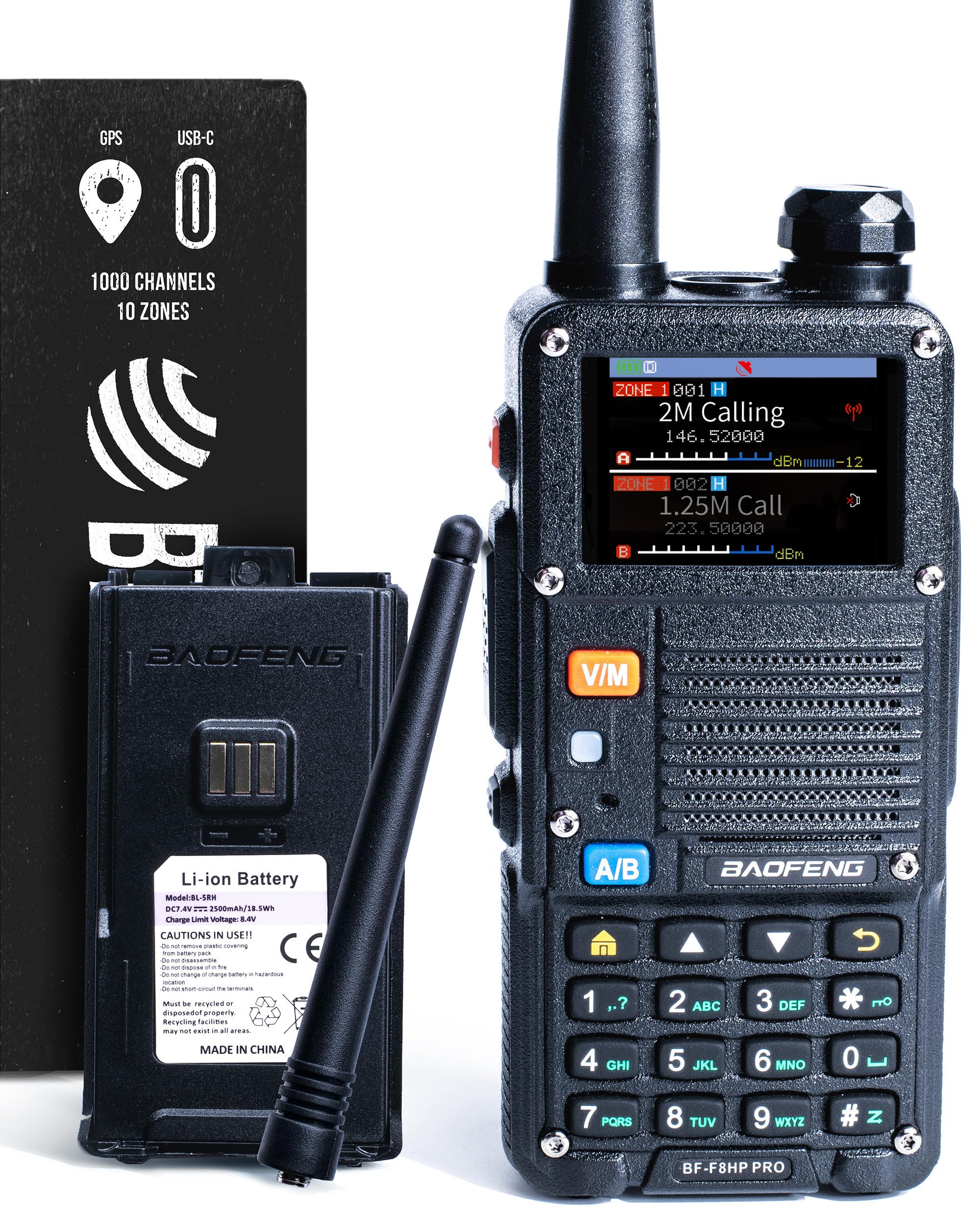 BAOFENG BF-F8HP PRO 10 W Tri-Band Two-Way Radio – UV-5R 7th Gen, 1000 Channels, GPS & NOAA Weather, Aviation/VHF/UHF/1.25 m Scanner, IP54 Rugged, USB-C Rechargeable Battery